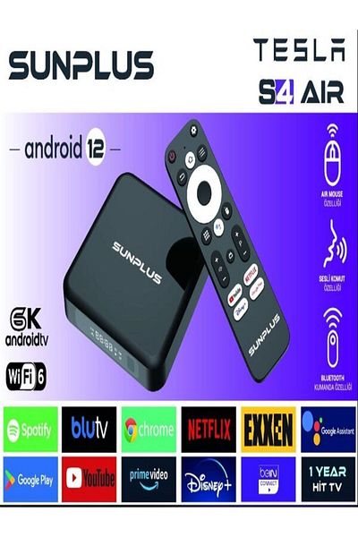 sunplus تيسلا S4 AIR واي فاي 6 4 جيجا رام / 32 جيجا ذاكرة أندرويد 12 تي في بوكس