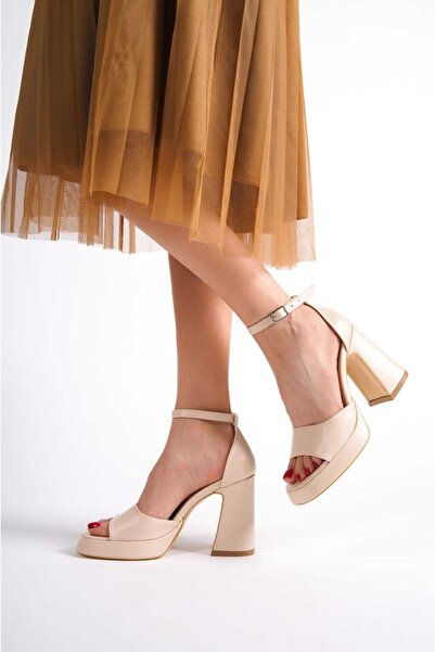 She Women's Nude Beige Platform Thick Heeled Shoes