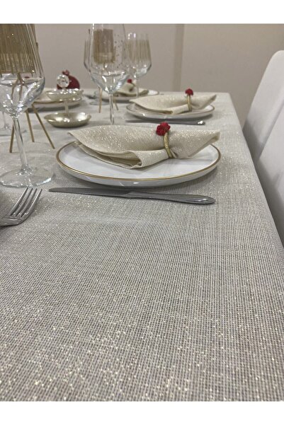 Zeren Home Keten Görünümlü Simli Linen Masa Örtüsü Gold