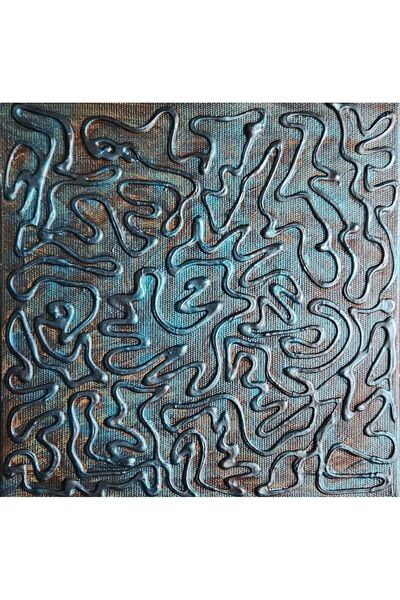 Winsor Newton Eskitme Turkuaz Yaldızlı Imzalı Tablo - Dokulu - 20x20cm