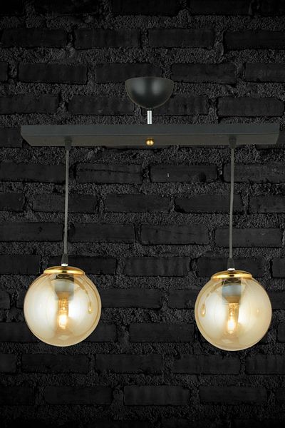 SONSUZ AYDINLATMA&AVİZE Endless Row Black 2-Piece Honey Globe Glass Pendant Lamp Luxury Chandelier