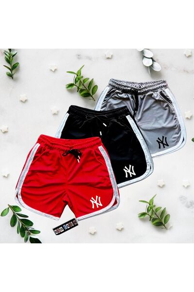 NewCabin Yeni Sezon Trend Petek Kumaş 3'lü NY Baskılı Şort