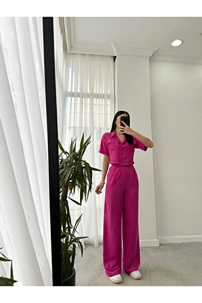 butik derin Orange Linen Set - Shirt, Jacket, Trousers and HİJAB