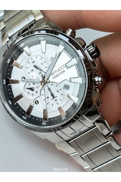 Ferrucci Functions Active, Silver Color, Steel Cord Men's Wrist Watch Rosary Bracelet