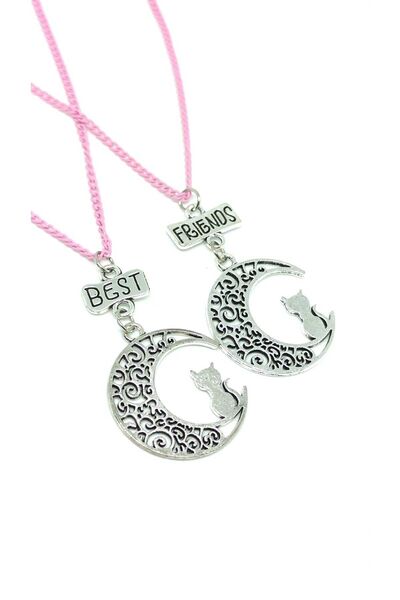 TUNA TAKI & AKSESUAR MOON AND CAT BEST FRIENDS NECKLACE WITH PINK CHAINBFF NE...