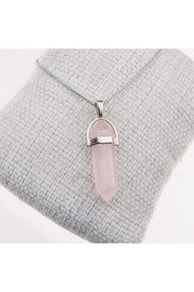 Generic Brand Pink Quartz Stone Necklace with Anti-Fade Chain