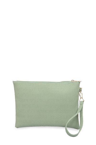 Bagfoni Mint Green Written Hand Strap Clutch Bag