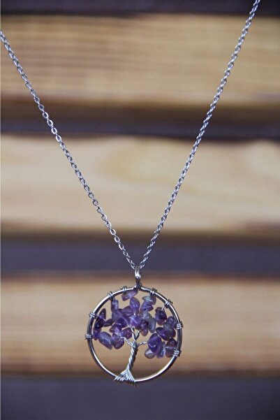 DMA AKSESUAR قلادة شجرة الحياة من حجر الجمشت الطبيعي