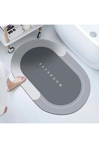 JSU Oval Gri Süper Su Emici Kaymaz Tabanlı Sihirli Paspas Abdest Paspası