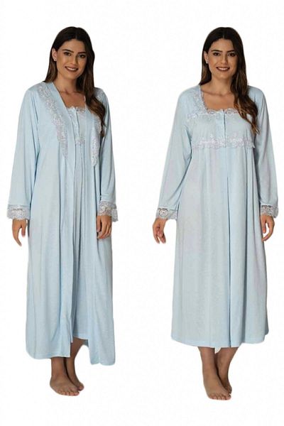 Effort Pijama Set cămașă de noapte cu mânecă lungă pentru maternitate Effort Blue 2402