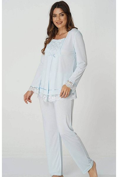Effortt 3045 Set Pijama Maternitate Albastru