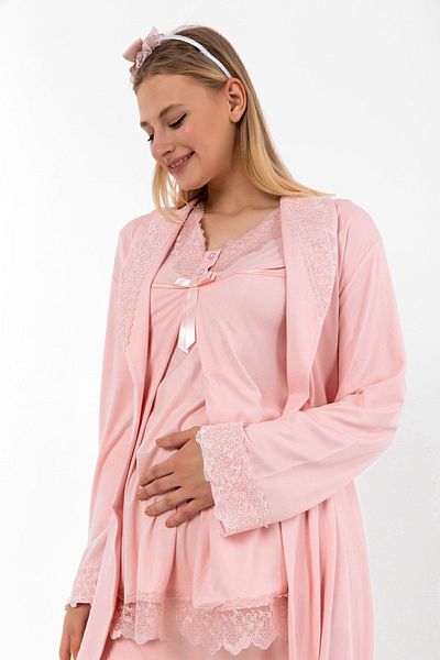 ByLohusa Effortt Pink Maternity Pajama Set with Dressing Gown