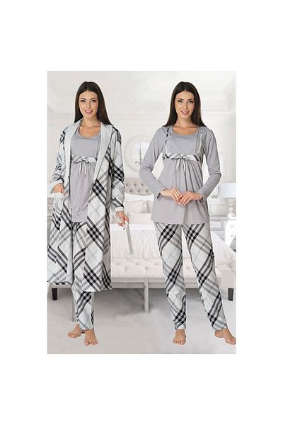 Effort Pijama Effortt Maternity Plaid Dressing Gown 3 Piece Set