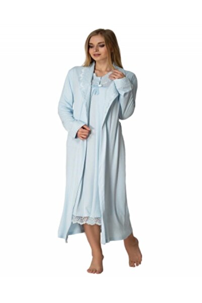 Effortt Women's Blue Maternity Nightgown and Dressing Gown