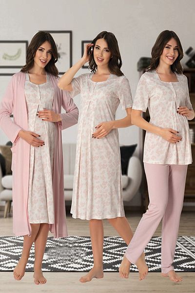 Effort Pijama Effortt 8016 - Pink Patterned Women's Maternity and Maternity Dressing Gowns Set of 4