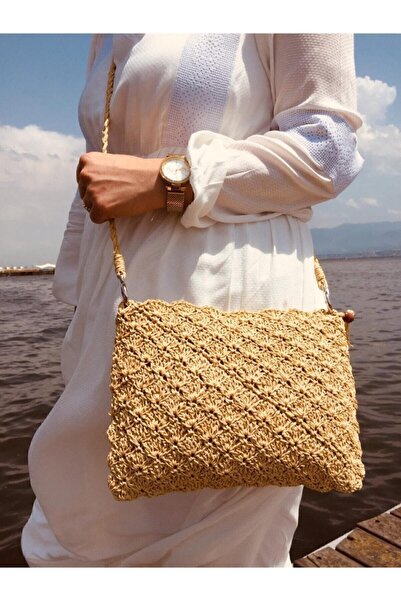 Eftalia Ψάθινη τσάντα ρούχων με πλεκτό σχέδιο