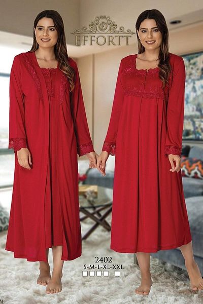 Effort Pijama Set de noapte de maternitate Effortt Fuchsia cu halat 2402