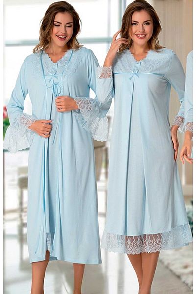 Effort Pijama Effortt 7046 Blue Lace Collar Maternity Pregnant Set of 4