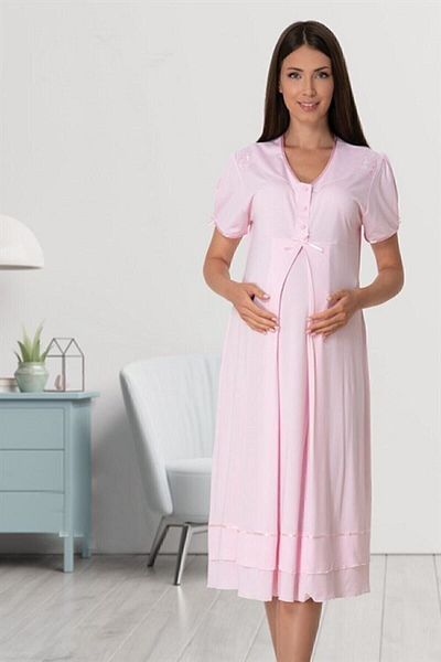 Effort Pijama Women's Pink Wide Soft Midi Size Maternity Maternity Nightgown