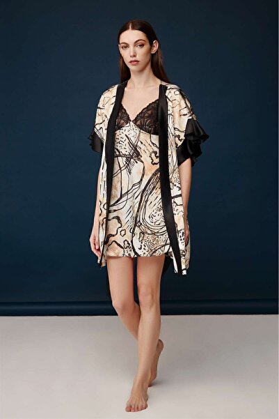Bonnie Clyde Bonnie&Clyde Women's Printed Satin Nightgown and Dressing Gown Set - A3.S.TR.0.A0.PL2.U.2S.KM11I-729