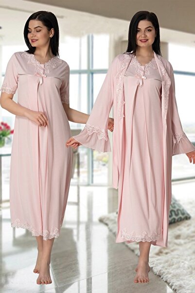 ByLohusa Effortt Pembe Sabahlıklı Lohusa Gecelik Takım