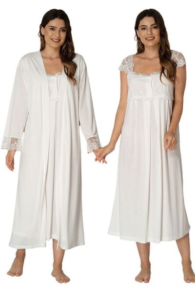 Effort Pijama Effort Ecru Short Sleeve Maternity Dressing Gown Nightgown Set