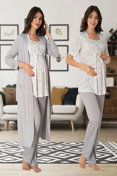 Effortt Women's Gray Maternity Pajamas and Dressing Gown