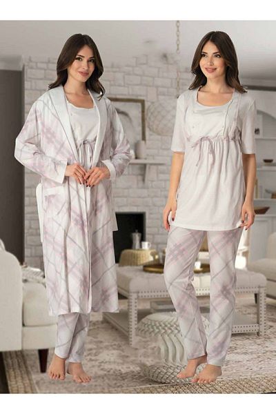 Effortt Mayss Collections 8044 Pink Pajama Set with Easy Breastfeeding Feature and Dressing Gown