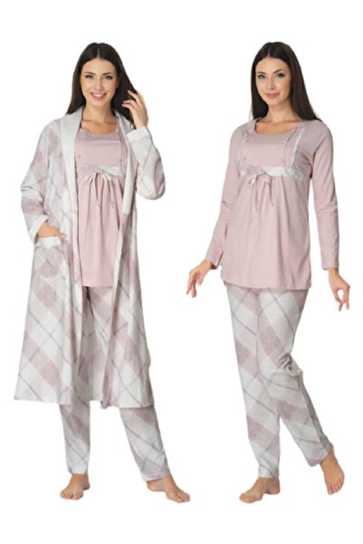 Effortt 8084 Set cămașă de noapte din 3 piese pentru maternitate, pudră, pent...