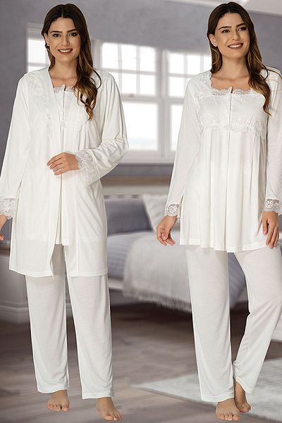 Effort Pijama طقم بيجامة للحوامل بأكمام طويلة من إيفورت إكرو مع ثوب صباحي 2401