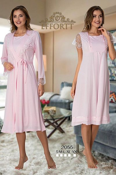 Effort Pijama Maternity Nightgown Set with Dressing Gown