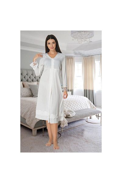 Effort Pijama Women's Ecru Lace Detailed Maternity Nursing Nightgown