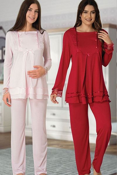 Effort Pijama Set Pijama Maternitate Dantela Robe