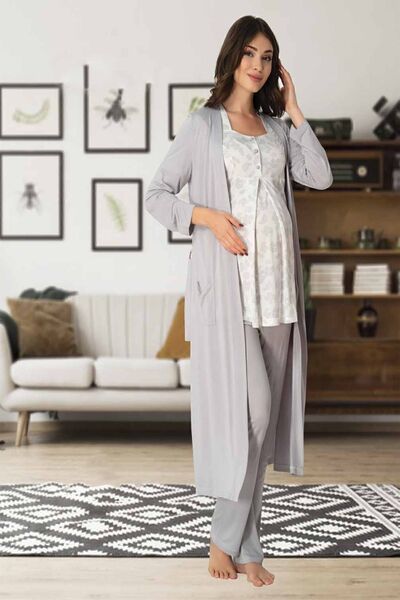 Effortt Set pijamale de maternitate de culoare gri Mayss Collections cu halat...