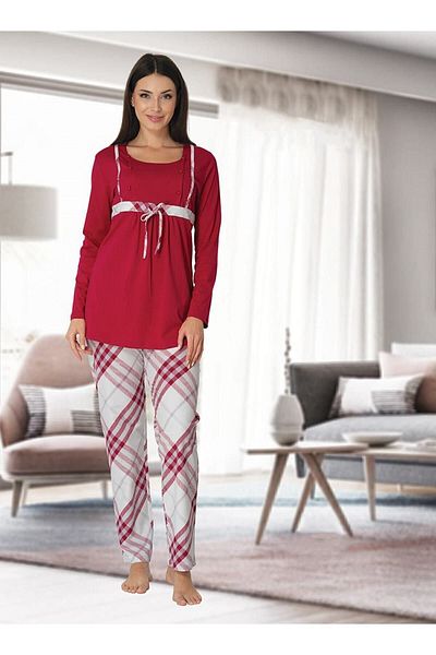 Effort Pijama طقم بيجامة للحوامل بأكمام طويلة باللون الفوشيا من Zerre Bebe 8082