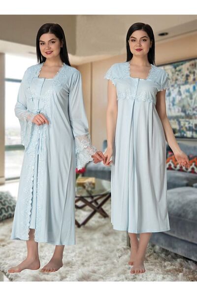 Generic Brand Effort Women's Blue Maternity Nightgown Dressing Gown Set of 2 ...