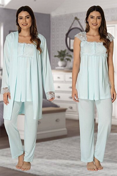 ByLohusa Effortt Turquoise Maternity Pajama Set with Dressing Gown