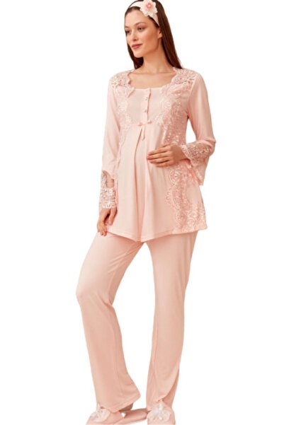 By Mecit Pijama طقم بيجامة للحوامل بودرة للنساء 5015