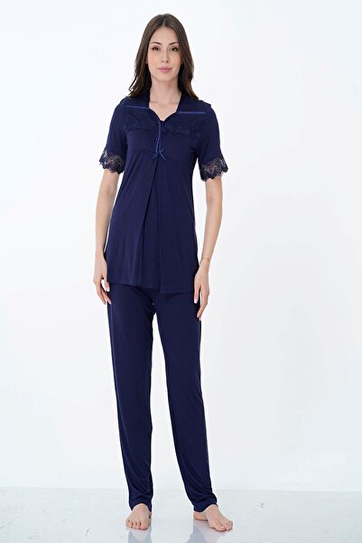 ByLohusa Set de pijamale de maternitate din bumbac cu funcție de alăptare – c...