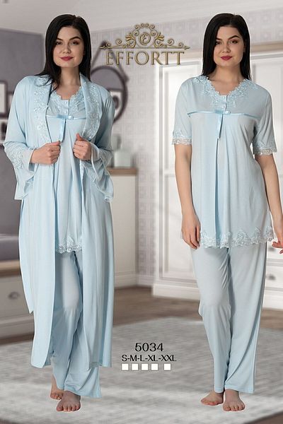 Effortt Set pijamale de maternitate pentru femei, albastru, cu halat de toaletă 5034
