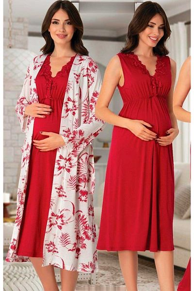 Effortt Women's Fuchsia Patterned Maternity Set of 4 with Dressing Gowns