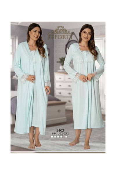 Effort Pijama Μακρυμάνικο νυχτικό εγκυμοσύνης με ρόμπα Mint 2402