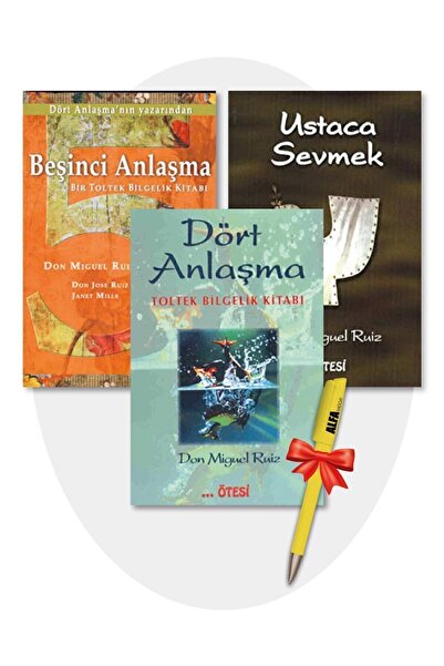 Ötesi Yayıncılık Dört Anlaşma + Beşinci Anlaşma + Ustaca Sevmek (Don Miguel Ruiz) 3 Kitap + Moda Lisanslı Kalem
