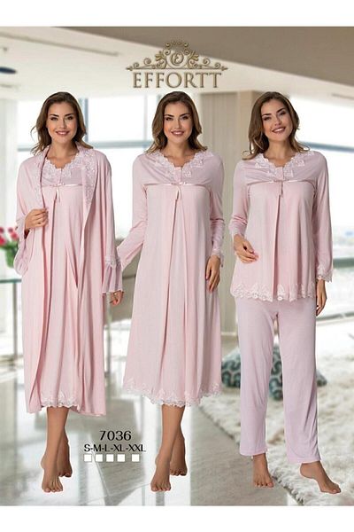 Effortt Women's Pink Maternity Nightgown Dressing Gown Pajamas Set of 4