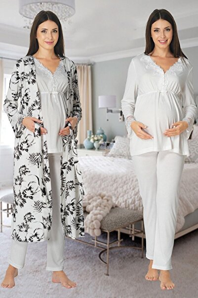 Effortt 8094 Set halat de pijama de maternitate-albastru închis