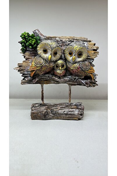 AYCEM Polyester El Işi Baykuş Ailesi Biblo Heykel Ev Ofis Dekor Vitrin Süsü