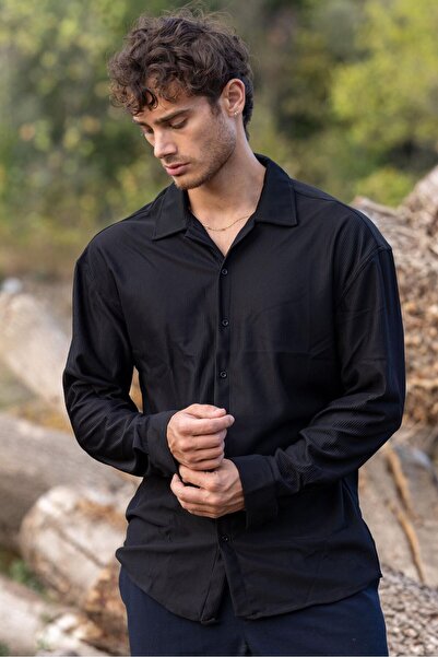 AHTAPOTMODA Erkek Kışlık Mevsimlik Fitilli Ottoman Dokulu Oversize Gömlek