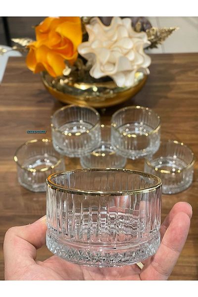 Paşabahçe 12-Piece Real Elysia Real Gold Gilded - Elysia Gold 235 Cc Snack Bowl, Gift, Snack Bowl