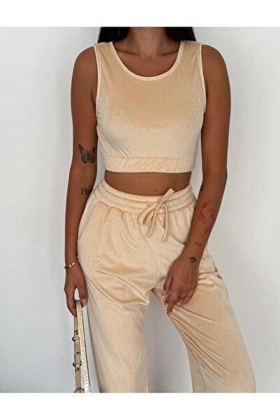 SUSEEMODA Üçlü Kadife Eşofman Takımı Bej