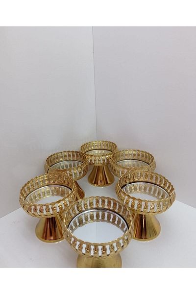 YNT Şehzade Turkish Delight Bowl Catering Sugar Bowl Brown So Mirrored 6 Pieces